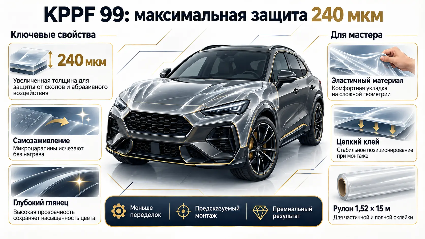 Глянцевая thick PPF KPPF 99 на кузове автомобиля Глянцевая thick PPF KPPF 99 на кузове автомобиля
