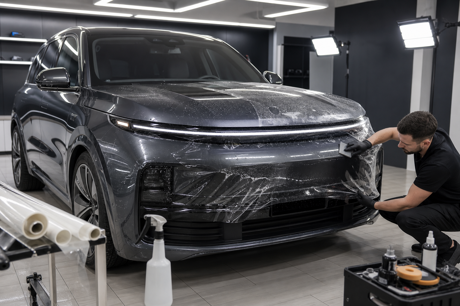 Оклейка передней части Li Auto L7 и L9 полиуретановой пленкой KPPF 24